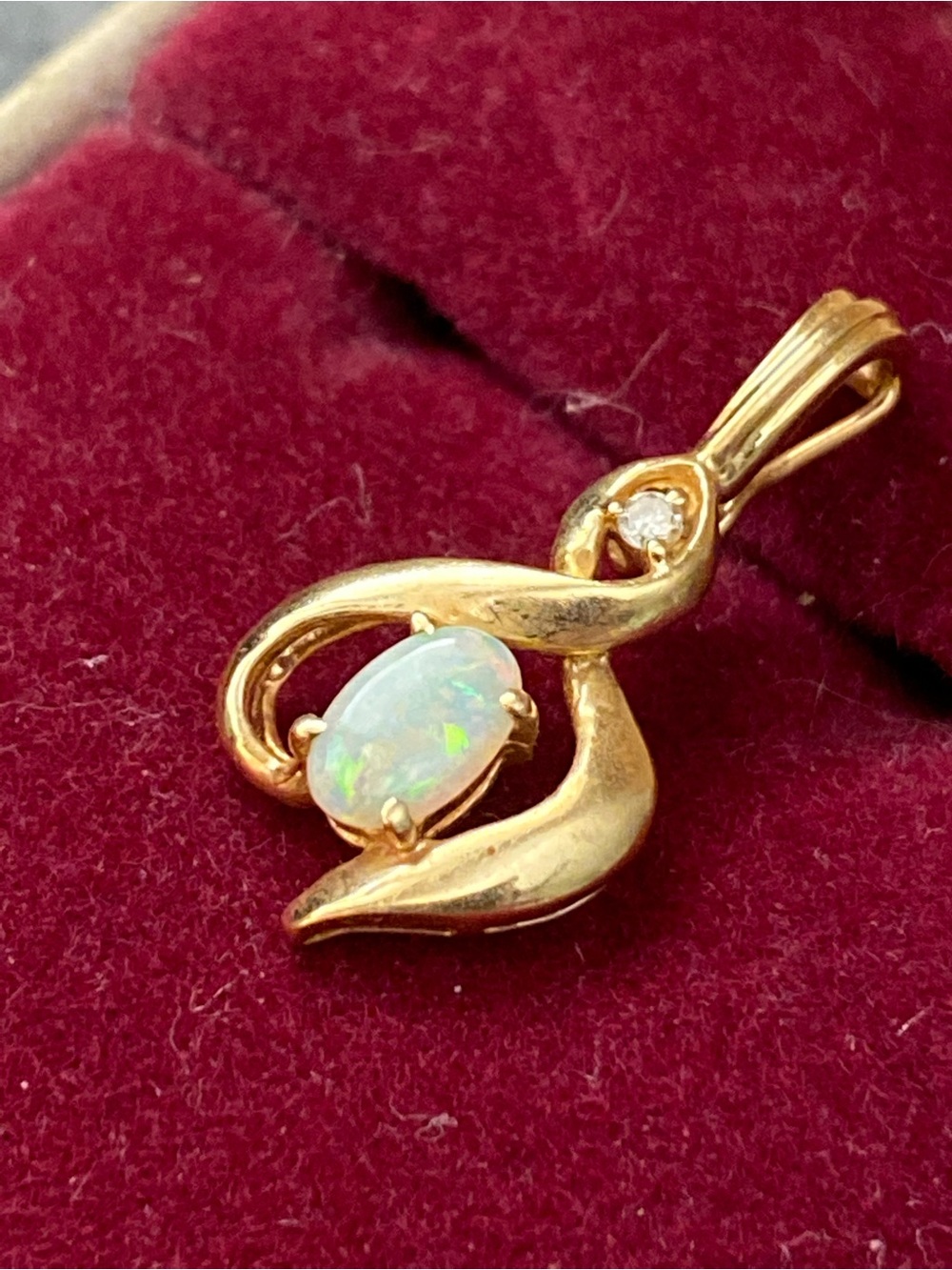 14Y Gold Opal Teardrop Gold Pendant with Diamond Accent